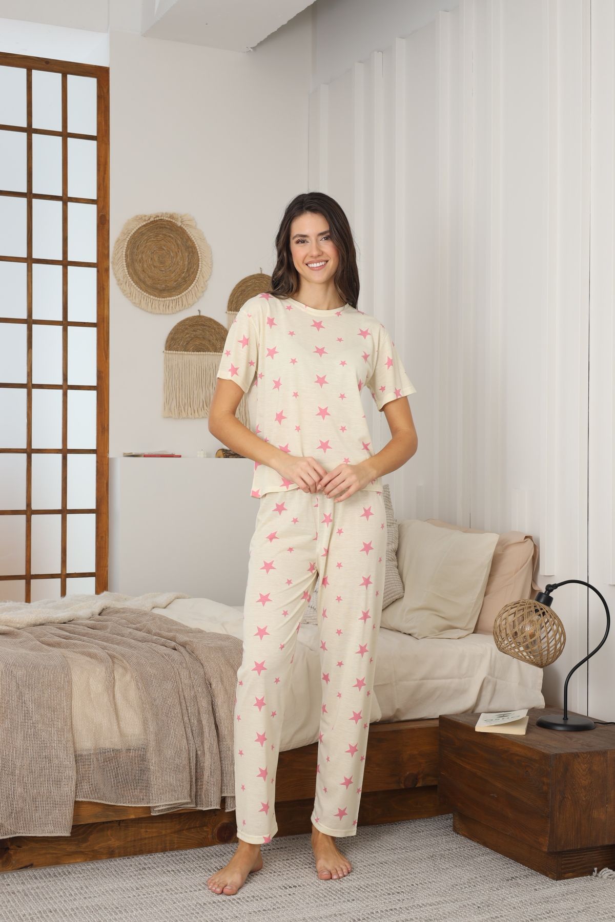 Kadın Yazlık Kısa Kol Penye Süprem Kumaş Pijama Takımı