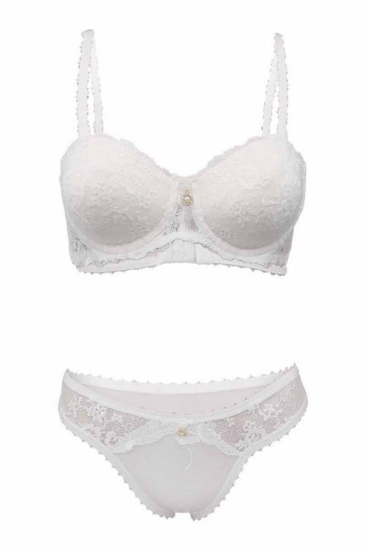 Le Jardin 5150 Brode Kaplı Taşlı Sütyen Takım EKRU-90