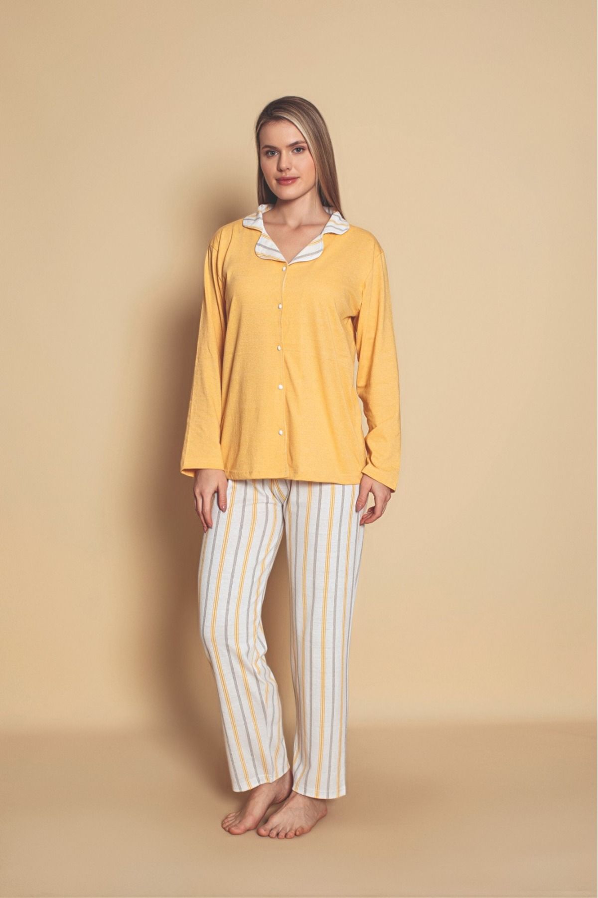 Önden düğmeli Gömlek Model Kadın Pijama Takımı YENİ SEZON