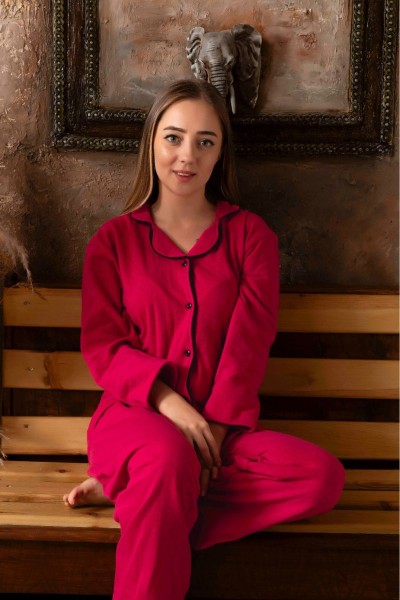 2 İplik Önden Düğmeli İçi Pamuklu Kadın Pijama Takımı