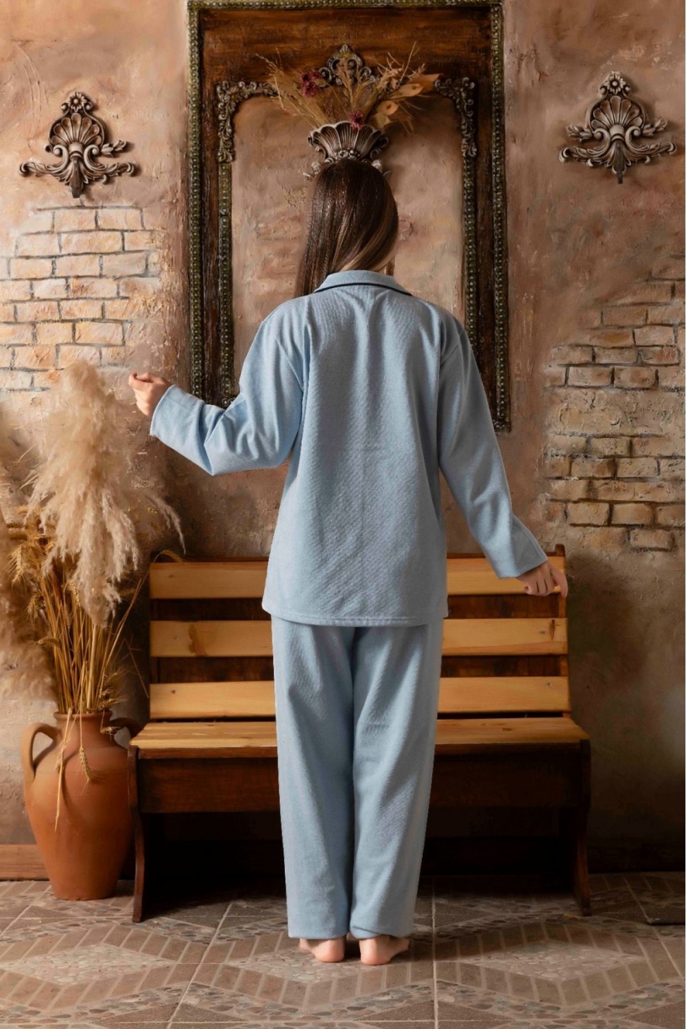 2 İplik Önden Düğmeli İçi Pamuklu Kadın Pijama Takımı