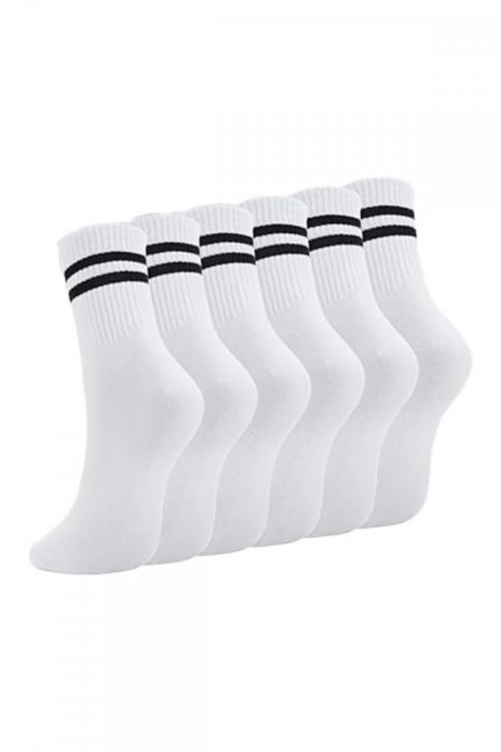 6 Çift Tenis Çizgili Kolej Çorabı Beyaz Dikişsiz Soket Çorap