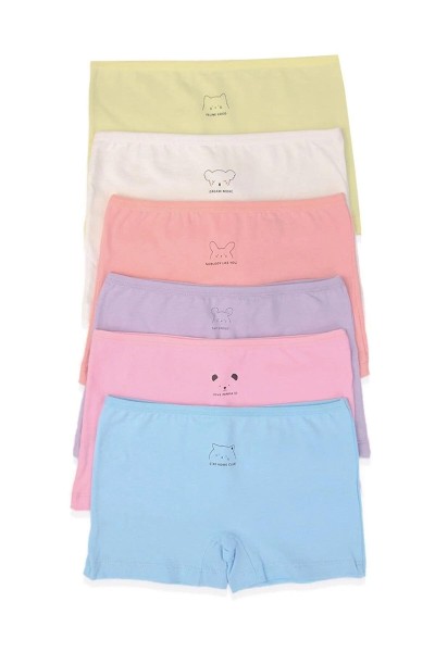 Domi Kız Renkli Pamuklu 6'lı Boxer Külot MAVİ-7-8 Yaş