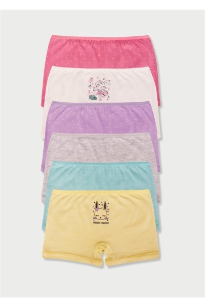 Domi Kız Renkli Pamuklu 6'lı Boxer Külot Yeşil-9-10 Yaş
