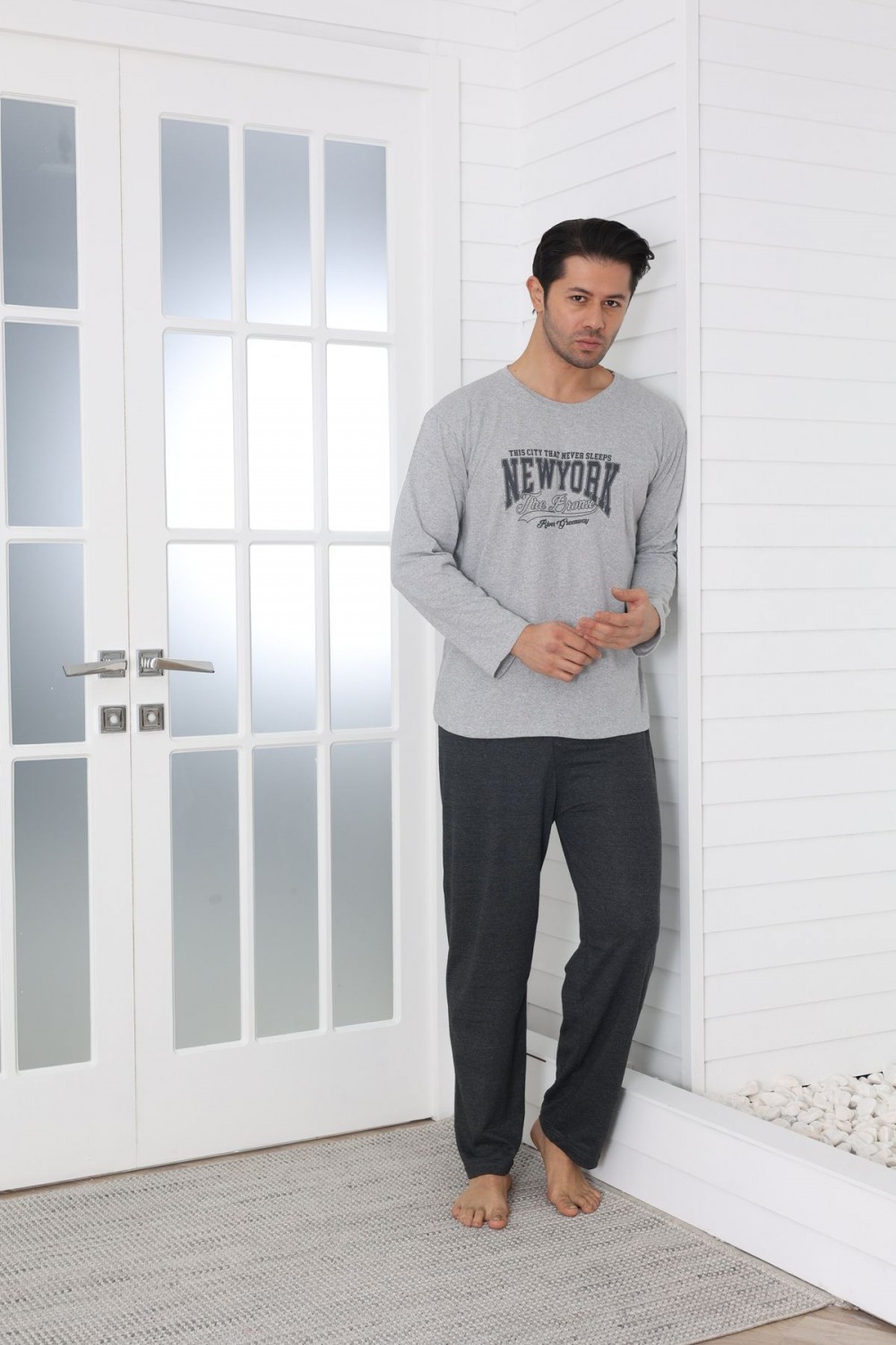 Erkek Coton Pamuk Uzun Kol Pijama Takımı Mevsimlik Ürün