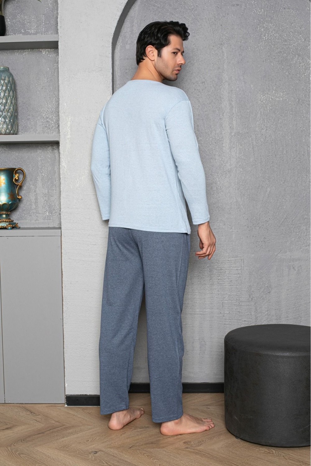 Erkek Coton Pamuk Uzun Kol Pijama Takımı Mevsimlik Ürün