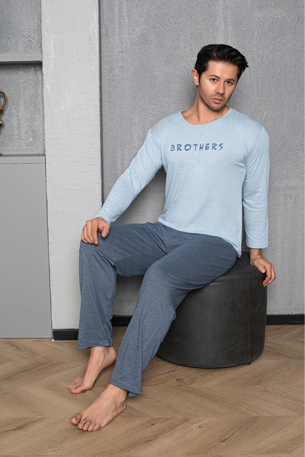 Erkek Coton Pamuk Uzun Kol Pijama Takımı Mevsimlik Ürün