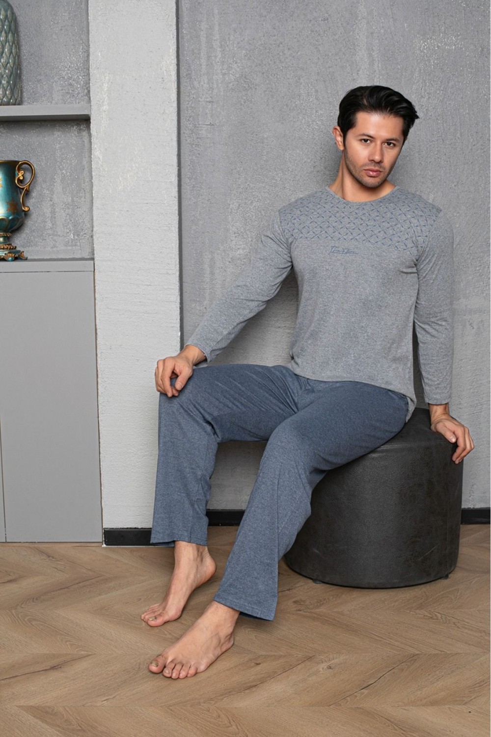 Erkek Coton Pamuk Uzun Kol Pijama Takımı Mevsimlik Ürün