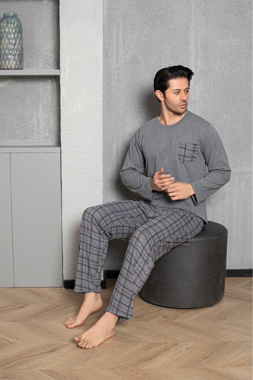 Erkek Coton Pamuk Uzun Kol Pijama Takımı Mevsimlik Ürün