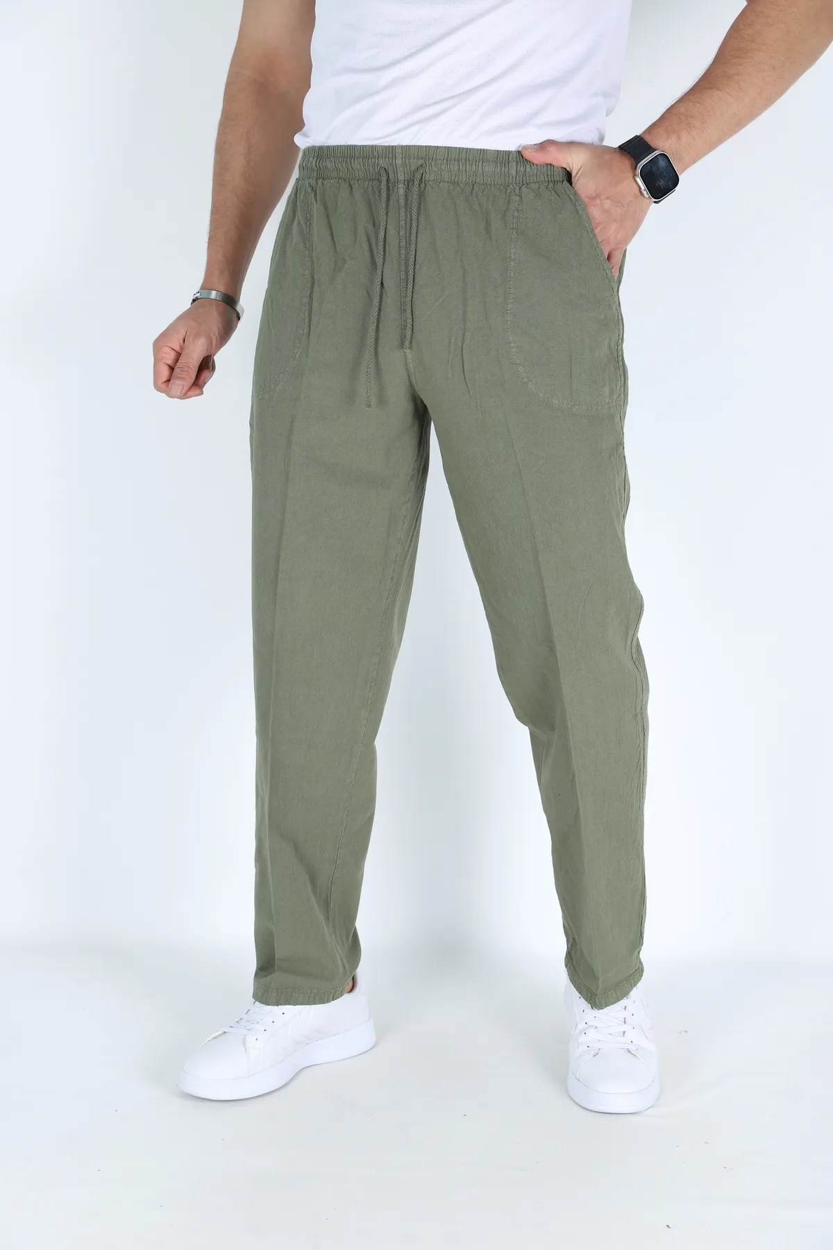 Erkek Hambez Lastikli Rahat Kalıp Pamuk Eşofman Alt Pantalon HAKİ-5XL