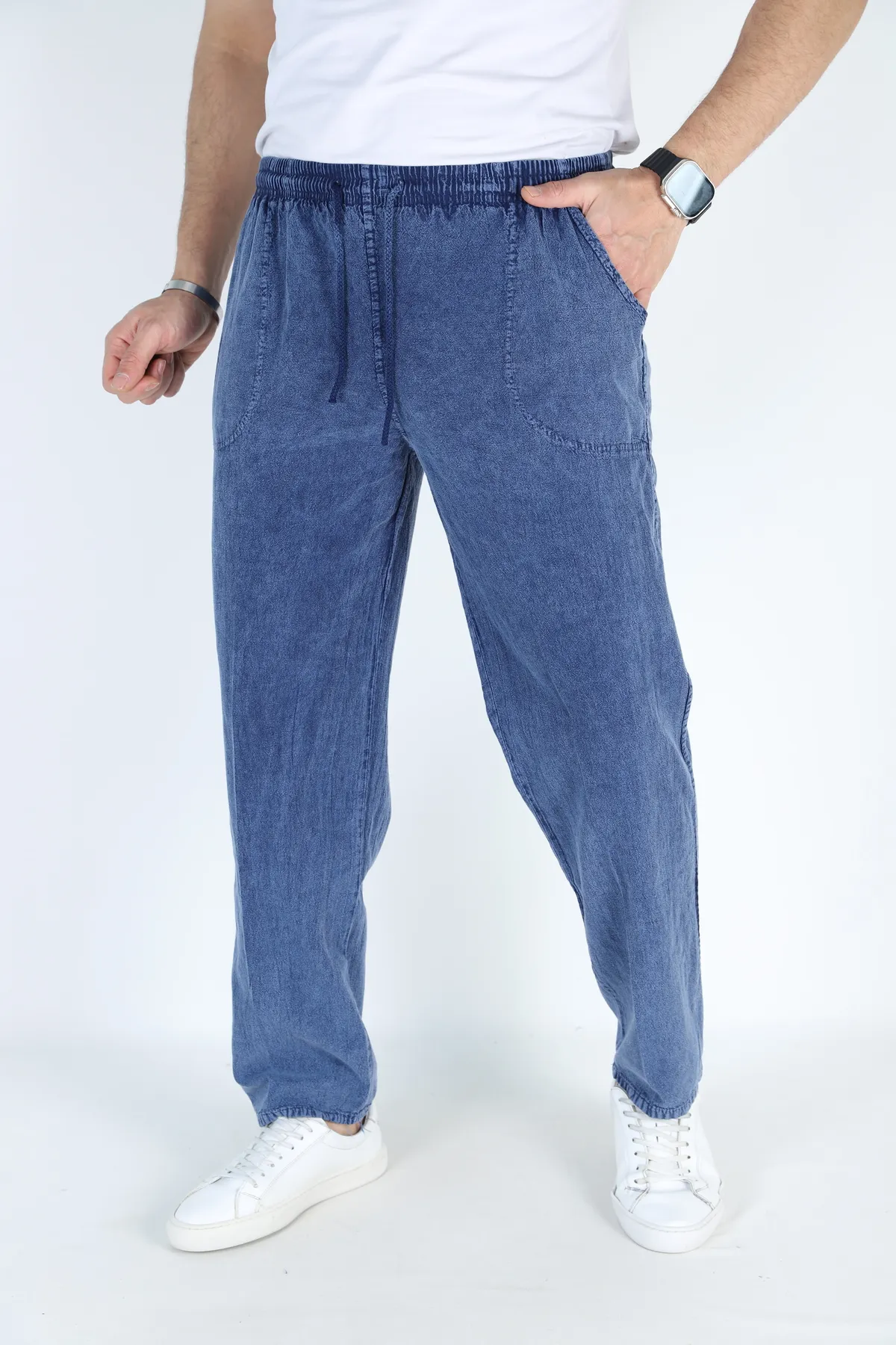 Erkek Hambez Lastikli Rahat Kalıp Pamuk Eşofman Alt Pantalon KOT MAVİSİ-2XL