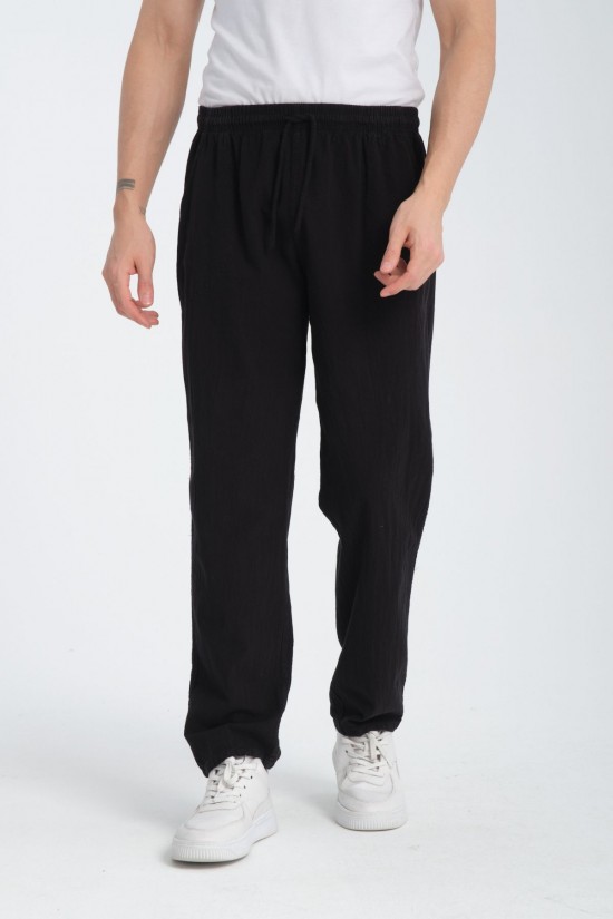 Erkek Hambez Lastikli Rahat Kalıp Pamuk Siyah Eşofman Alt Pantalon