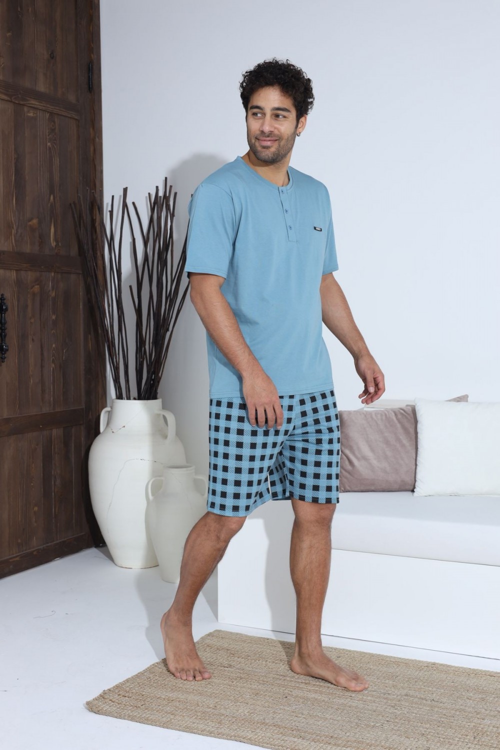 Erkek Kısa Kol Şortlu Penye Süprem Pijama Takımı