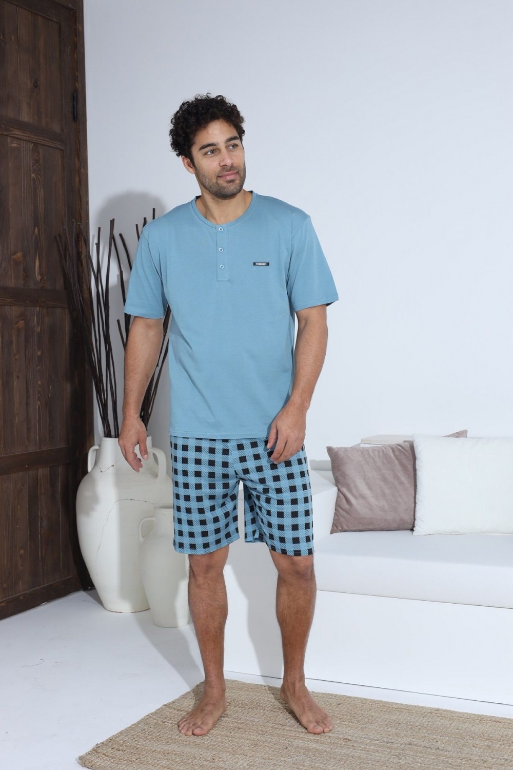 Erkek Kısa Kol Şortlu Penye Süprem Pijama Takımı