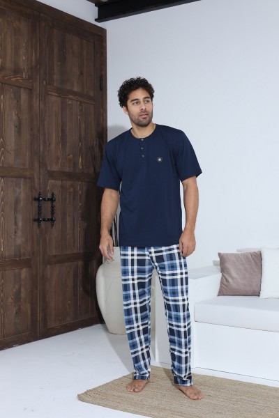 Erkek Penye Süprem Kısa Kol Yazlık Erkek Pijama Takımı LACİVERT-2XL