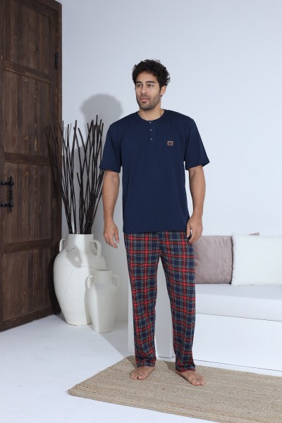 Erkek Penye Süprem Kısa Kol Yazlık Erkek Pijama Takımı LACİVERT-L