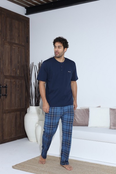 Erkek Penye Süprem Kısa Kol Yazlık Erkek Pijama Takımı LACİVERT-XL
