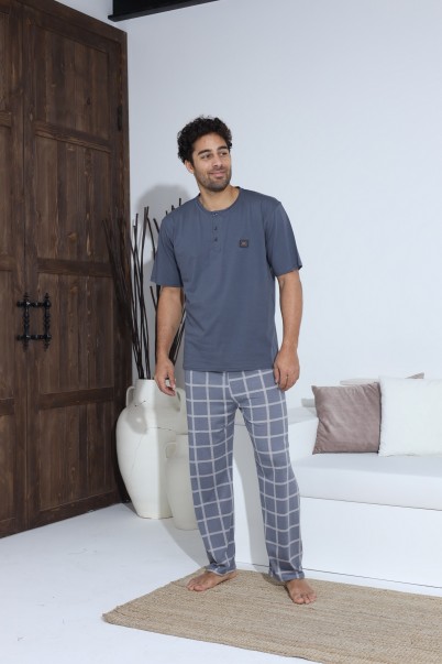 Erkek Penye Süprem Kısa Kol Yazlık Erkek Pijama Takımı MAVİ-L