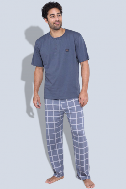 Erkek Penye Süprem Kısa Kol Yazlık Erkek Pijama Takımı MAVİ-L