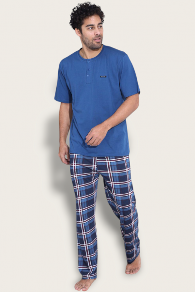 Erkek Penye Süprem Kısa Kol Yazlık Erkek Pijama Takımı MAVİ-M