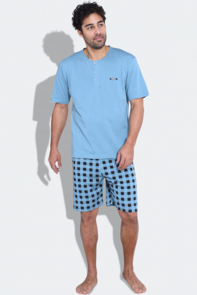 Erkek Penye Süprem Yarım Kol Şortlu Erkek Pijama Takımı AÇIK MAVİ-2XL