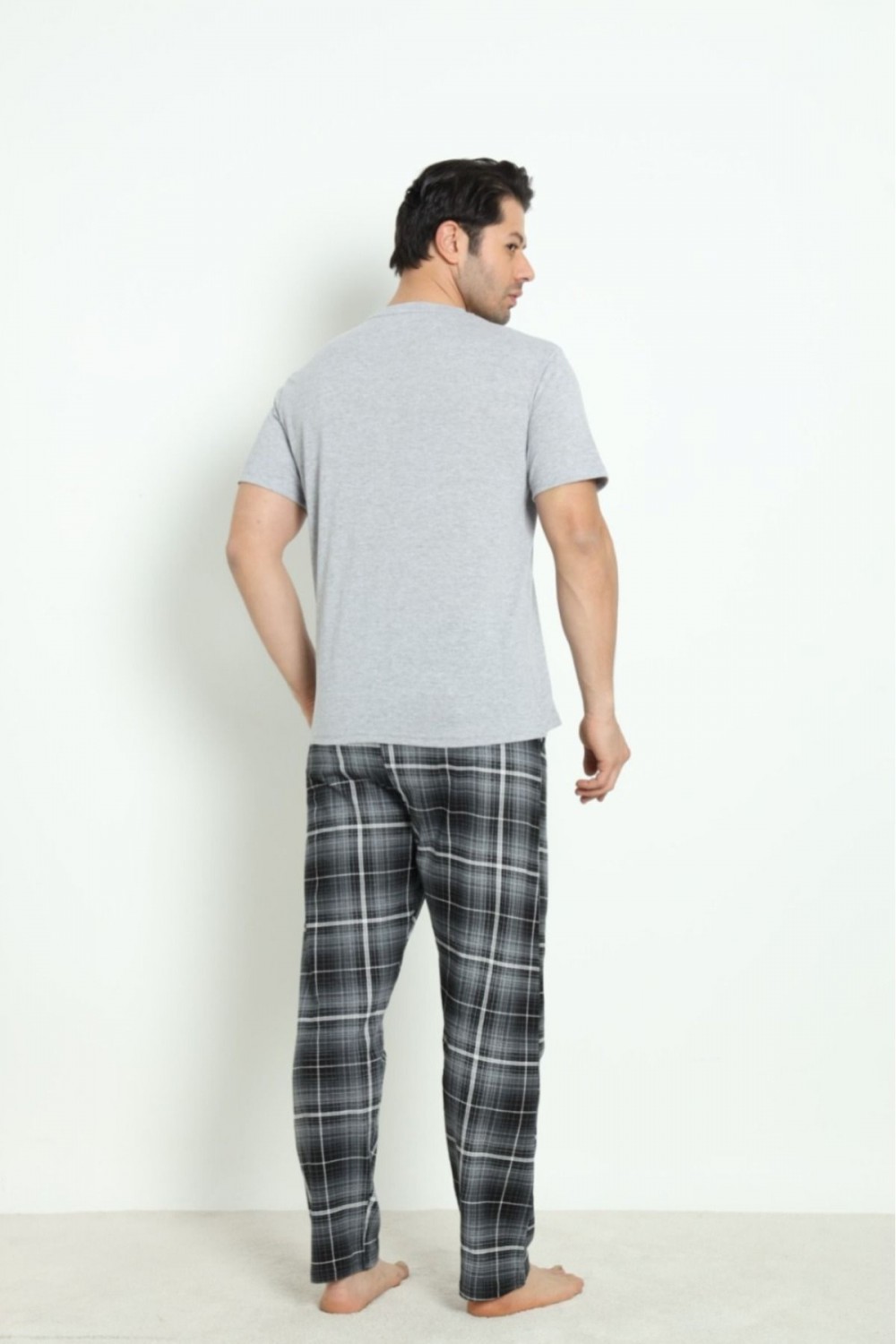 Erkek Sıfır Yaka Düğmeli Kısa Kol Cepli Yazlık Pijama Takımı %100 Pamuk