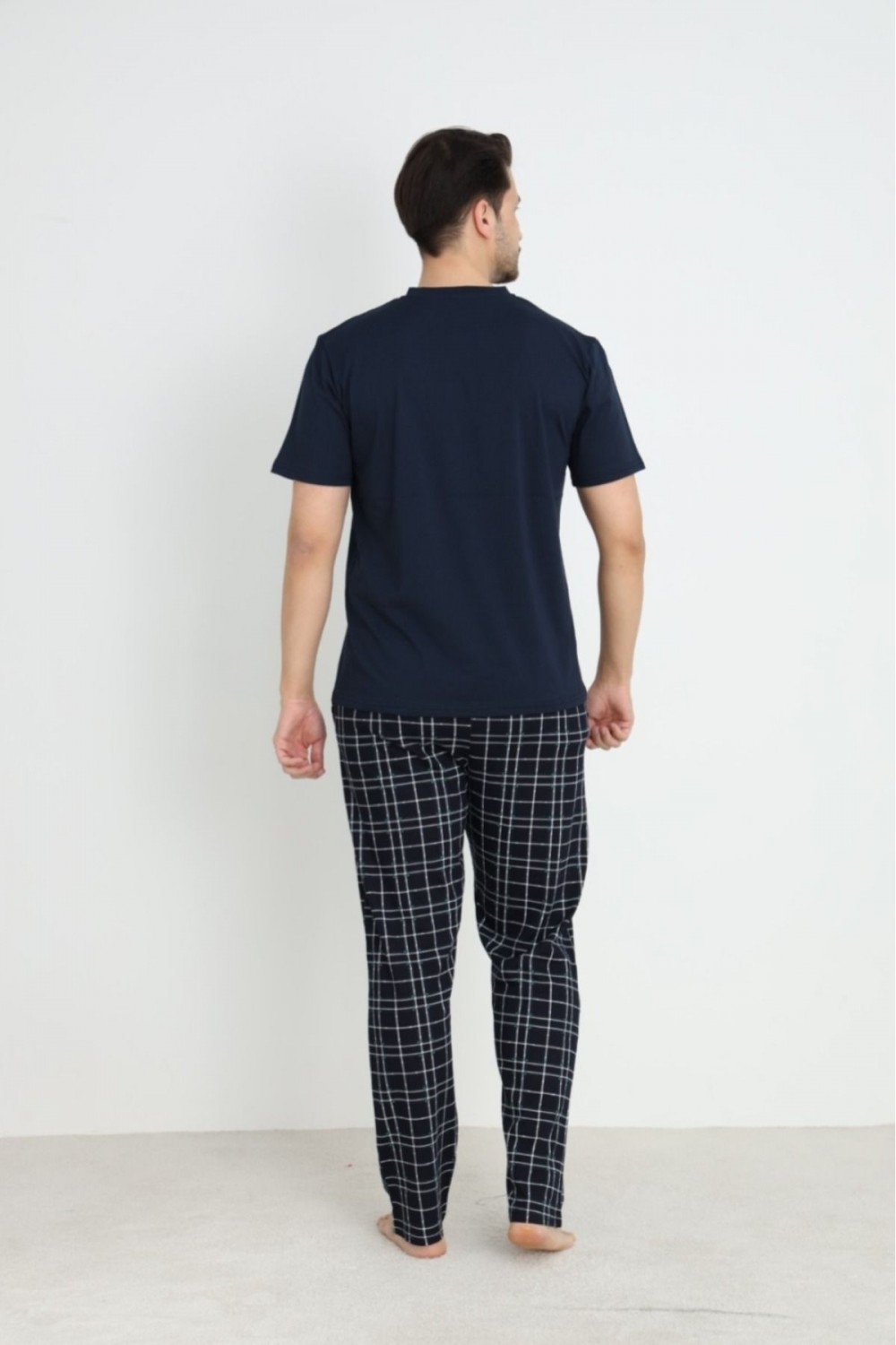 Erkek Sıfır Yaka Düğmeli Kısa Kol Cepli Yazlık Pijama Takımı %100 Pamuk