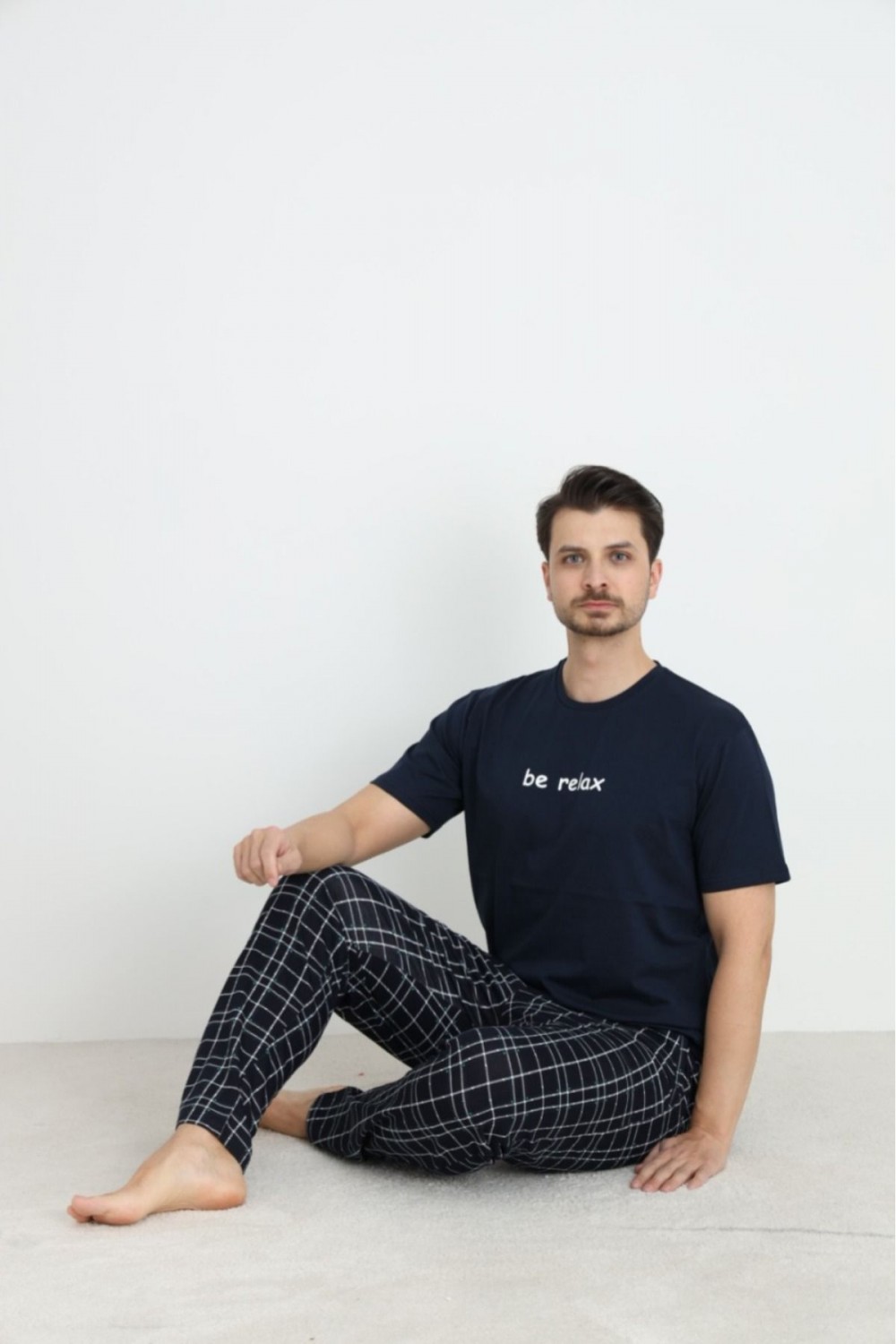 Erkek Sıfır Yaka Kısa Kol Cepli Yazlık Pijama Takımı %100 Pamuk