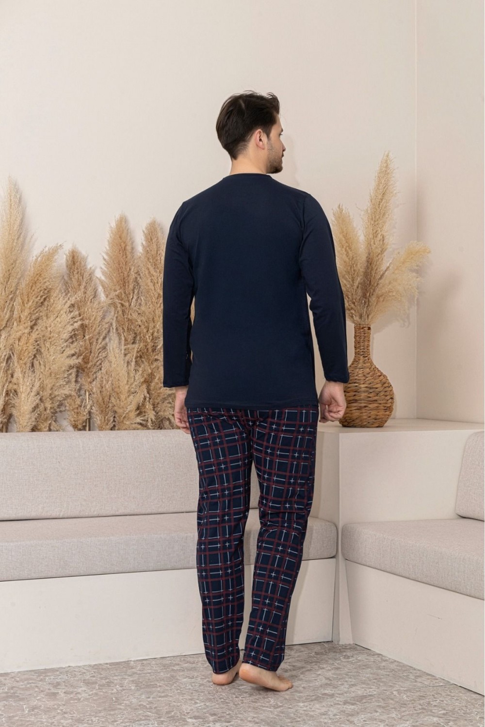 Erkek Sıfır Yaka Kısa Kol Cepli Yazlık Pijama Takımı %100 Pamuk