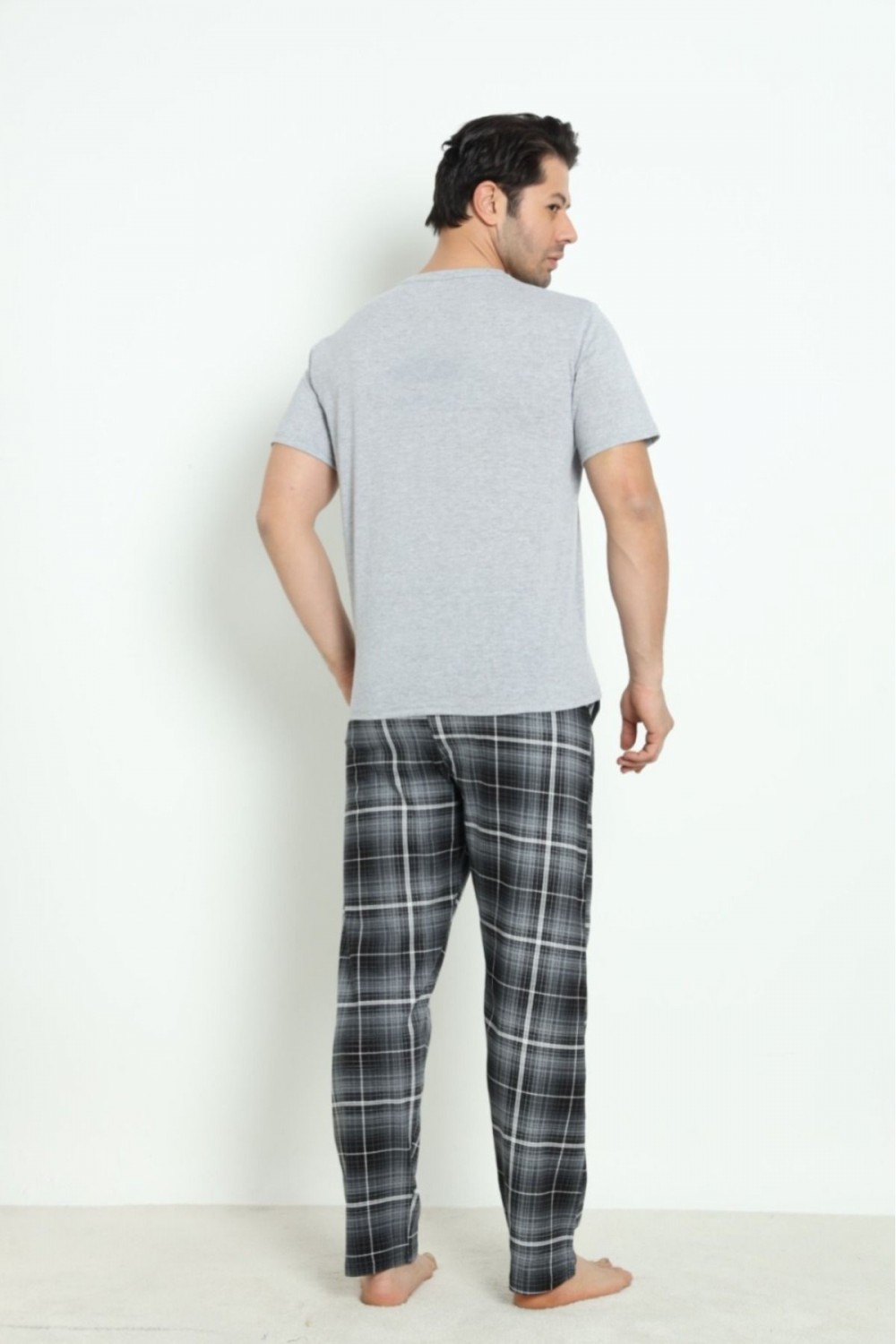 Erkek Sıfır Yaka Kısa Kol Cepli Yazlık Pijama Takımı %100 Pamuk