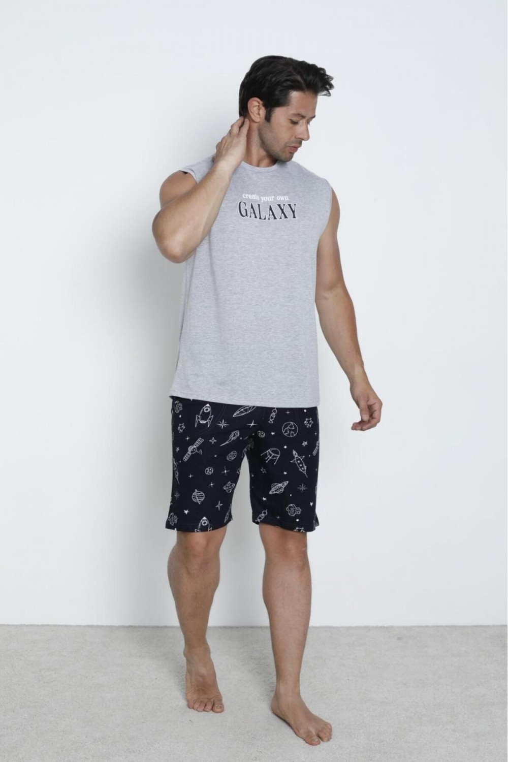 Erkek Şortlu Sıfır Kol Cepli Pijama Takımı %100 Pamuk YENİ SEZON