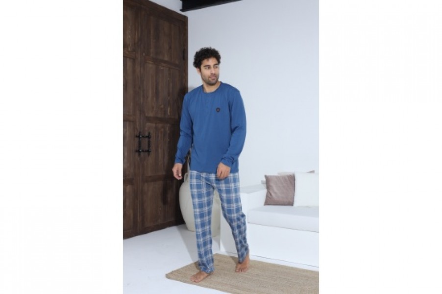 Erkek Uzun Kollu Penye Süprem Pijama Takımı  LACİVERT-L