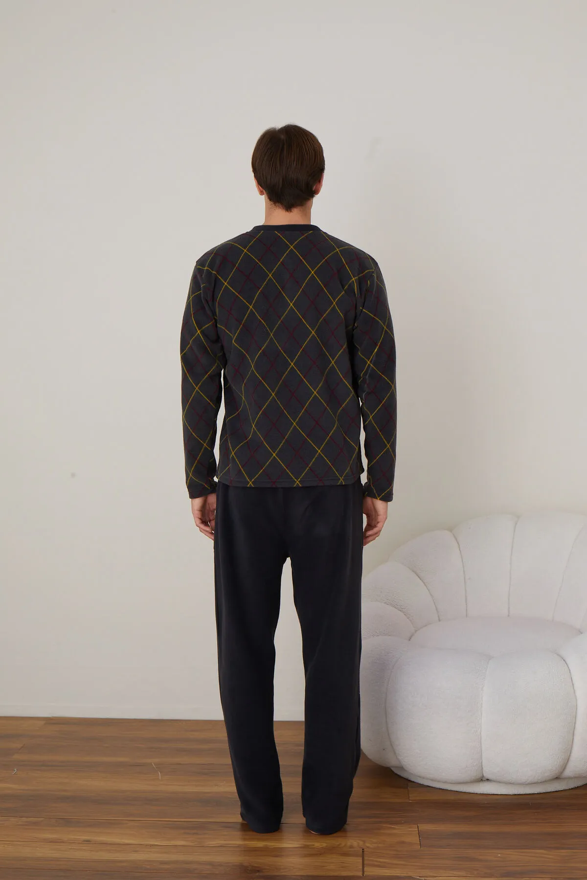 Erkek Uzun Kollu Polar Kışlık Sıcak Tutan Pijama Takımı YENİ SEZON ANTRASİT-XL