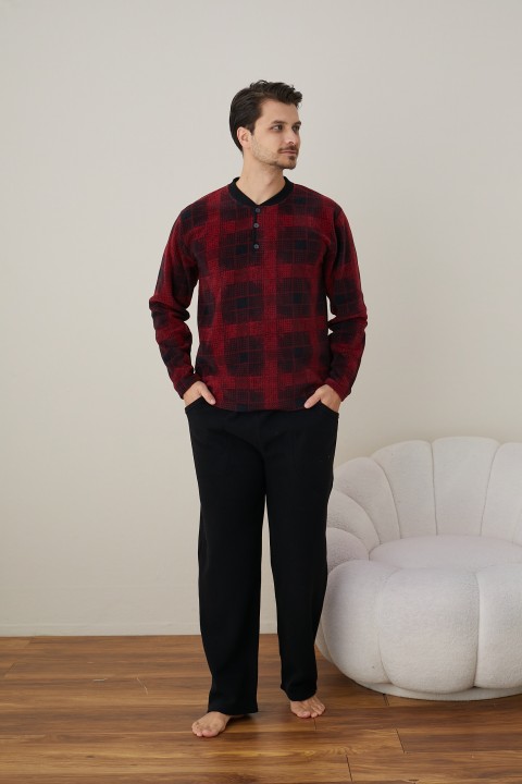Erkek Uzun Kollu Polar Kışlık Sıcak Tutan Pijama Takımı YENİ SEZON SİYAH-2XL