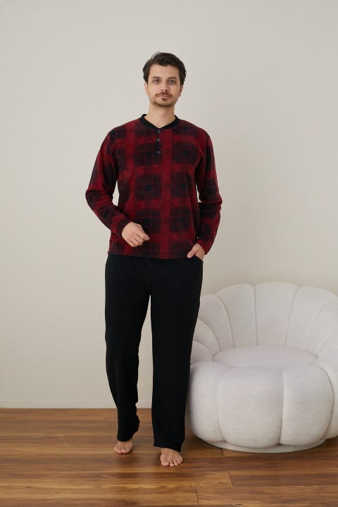 Erkek Uzun Kollu Polar Kışlık Sıcak Tutan Pijama Takımı YENİ SEZON SİYAH-2XL