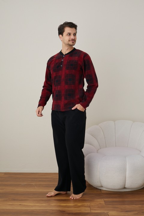 Erkek Uzun Kollu Polar Kışlık Sıcak Tutan Pijama Takımı YENİ SEZON SİYAH-2XL