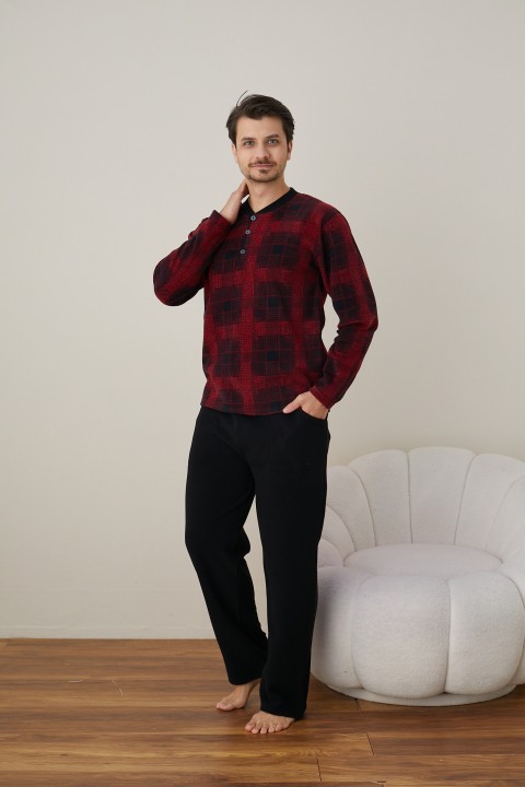 Erkek Uzun Kollu Polar Kışlık Sıcak Tutan Pijama Takımı YENİ SEZON SİYAH-2XL