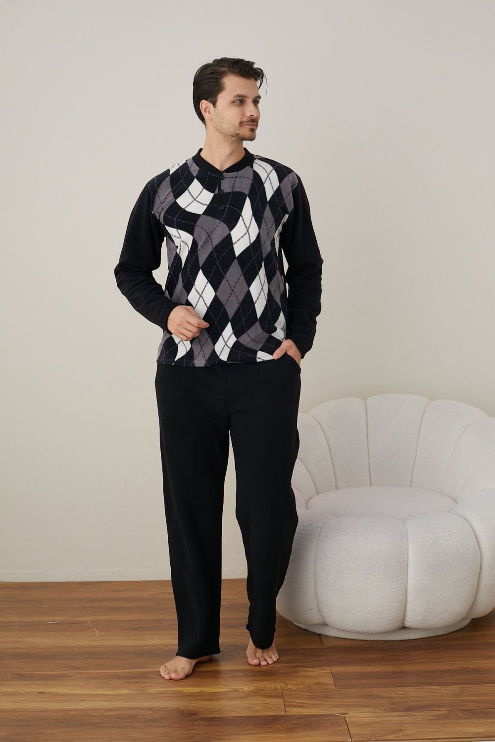 Erkek Uzun Kollu Polar Kışlık Sıcak Tutan Pijama Takımı YENİ SEZON