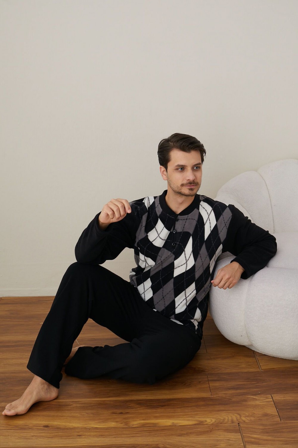 Erkek Uzun Kollu Polar Kışlık Sıcak Tutan Pijama Takımı YENİ SEZON