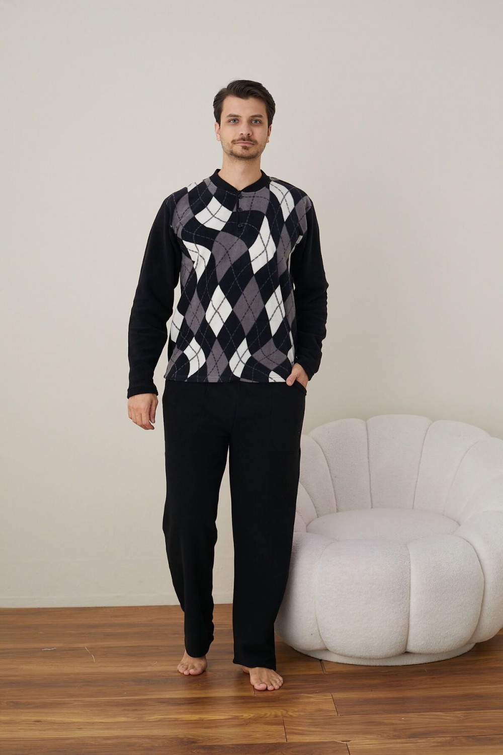 Erkek Uzun Kollu Polar Kışlık Sıcak Tutan Pijama Takımı YENİ SEZON