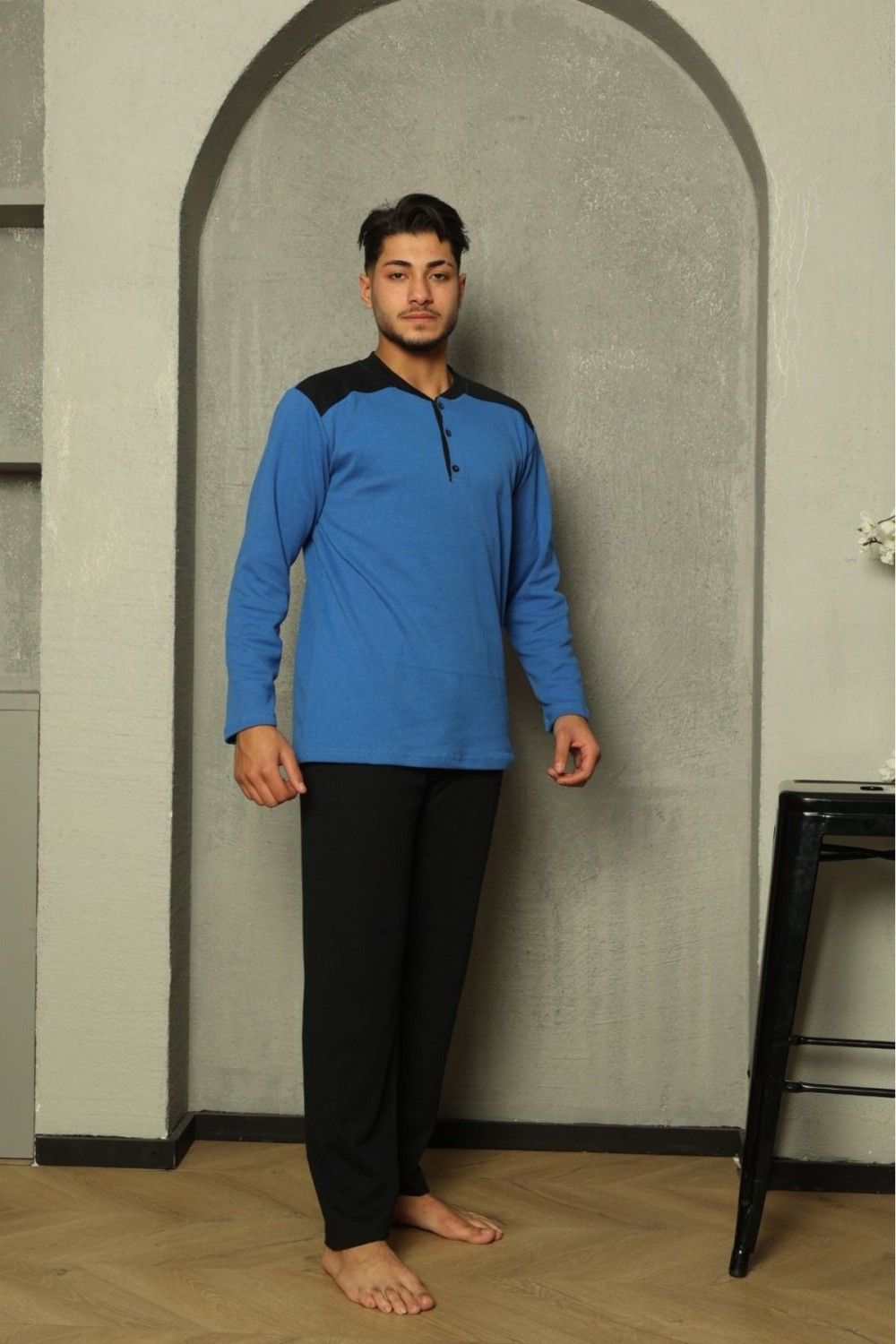 Erkek Yakası Düğmeli İnterlok Pijama Takımı YENİ SEZON