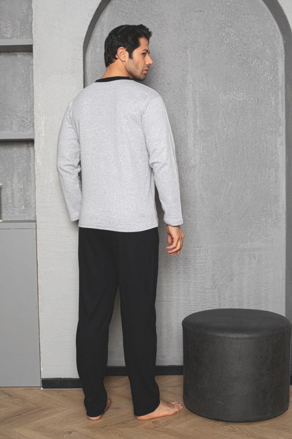 Erkek Yakası Düğmeli İnterlok Pijama Takımı YENİ SEZON