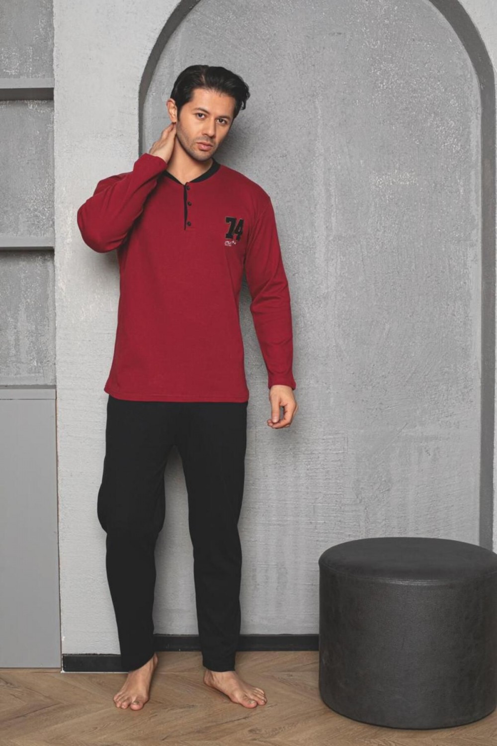 Erkek Yakası Düğmeli İnterlok Pijama Takımı YENİ SEZON