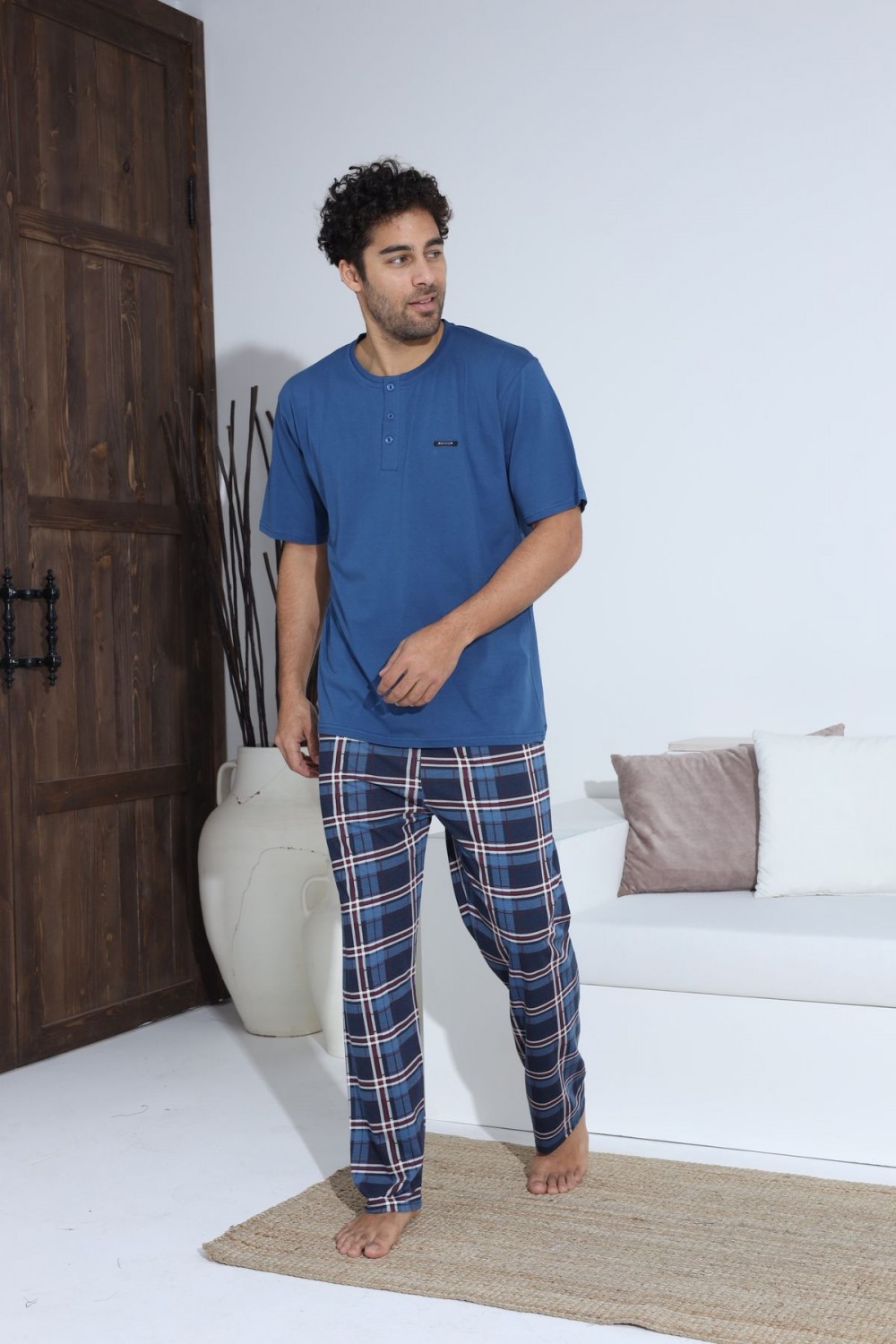Erkek Yazlık Kısa Kol Penye Süprem Pijama Takımı
