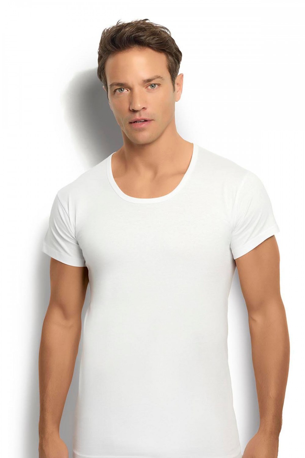 Jiber Erkek Beyaz Pamuklu Bisiklet Yaka Atlet