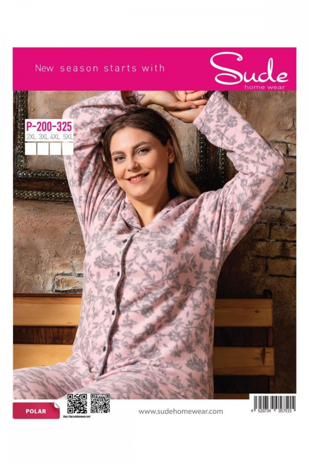 Kadın Battal Büyük Beden Önden Düğmeli Uzun Kollu Polar Pijama Takımı