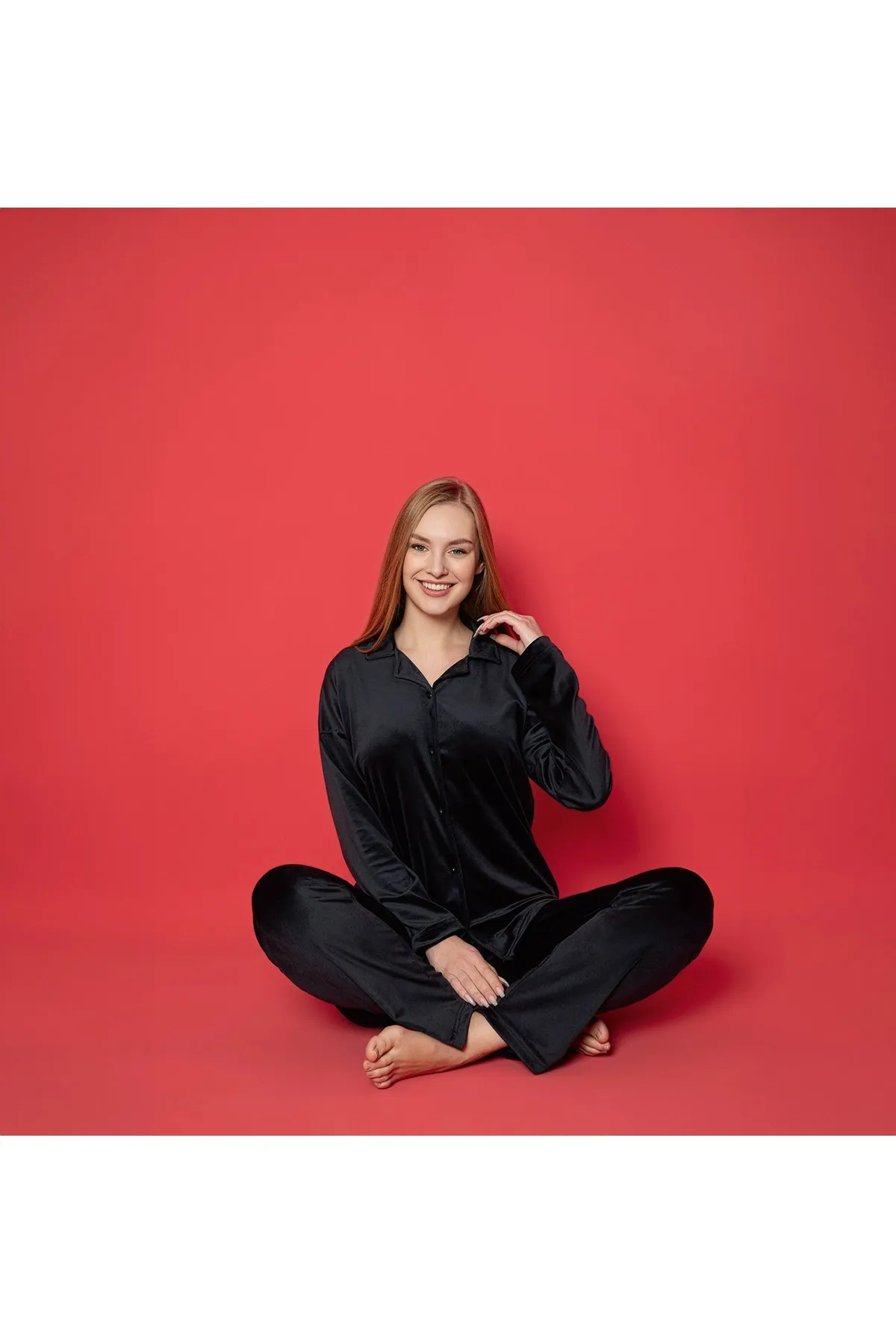 Kadın Kadife Önden Düğmeli Pijama Takımı YENİ SEZON