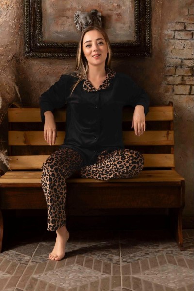 Kadın Kadife Önden Düğmeli Pijama Takımı YENİ SEZON