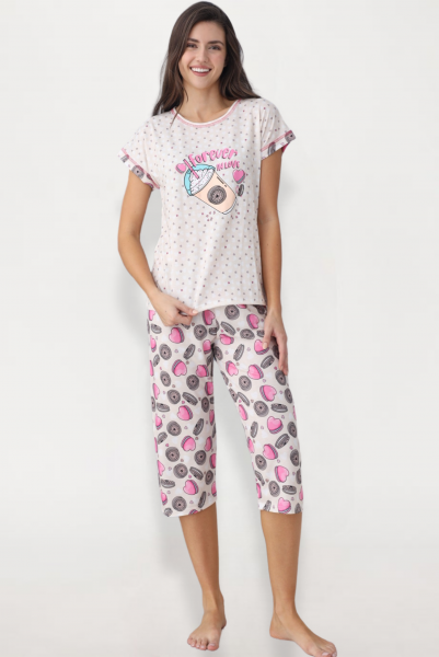Kadın Kısa Kol Yazlık Bermuda Pijama Takımı Model 1-XL