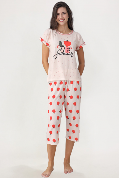 Kadın Kısa Kol Yazlık Bermuda Pijama Takımı Model 2-XL